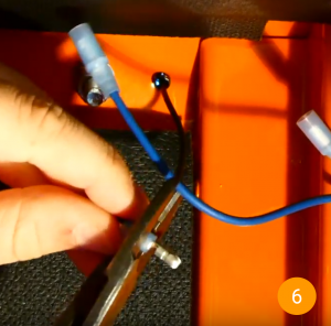 Photo shows how you should crimp the wires on the inside of the cab for the work lights
